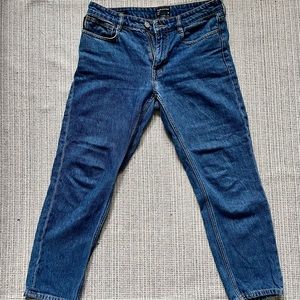 Frank & Oak Slim Cropped Fit Raw Hem Jeans Dark Blue, Size 30 W
